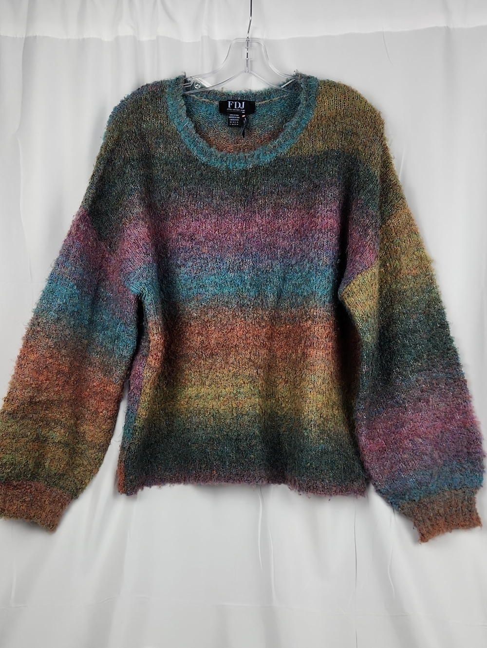 FDJ Women's Multicolor Fuzzy Crewneck Casual Oversize-fit Sweater M